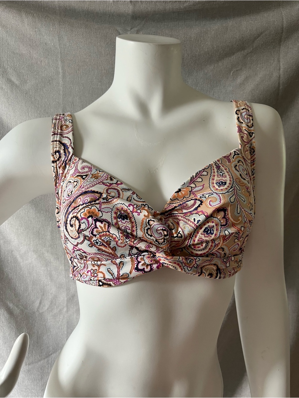 Lands' End Paisley Twist Bikini Top in Cream, Pink and Orange